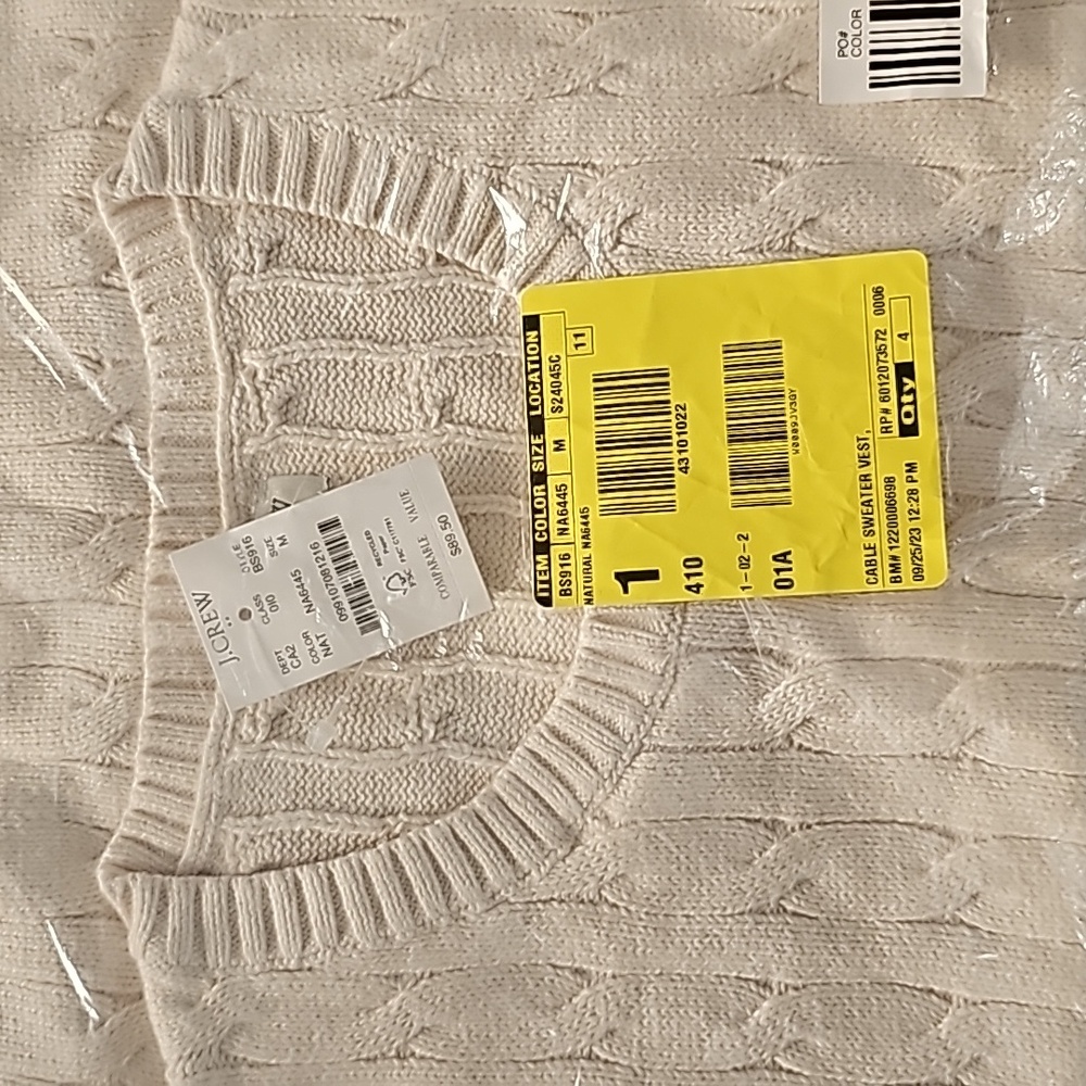 J. Crew cable cardigan sweater vest in cream, size medium.